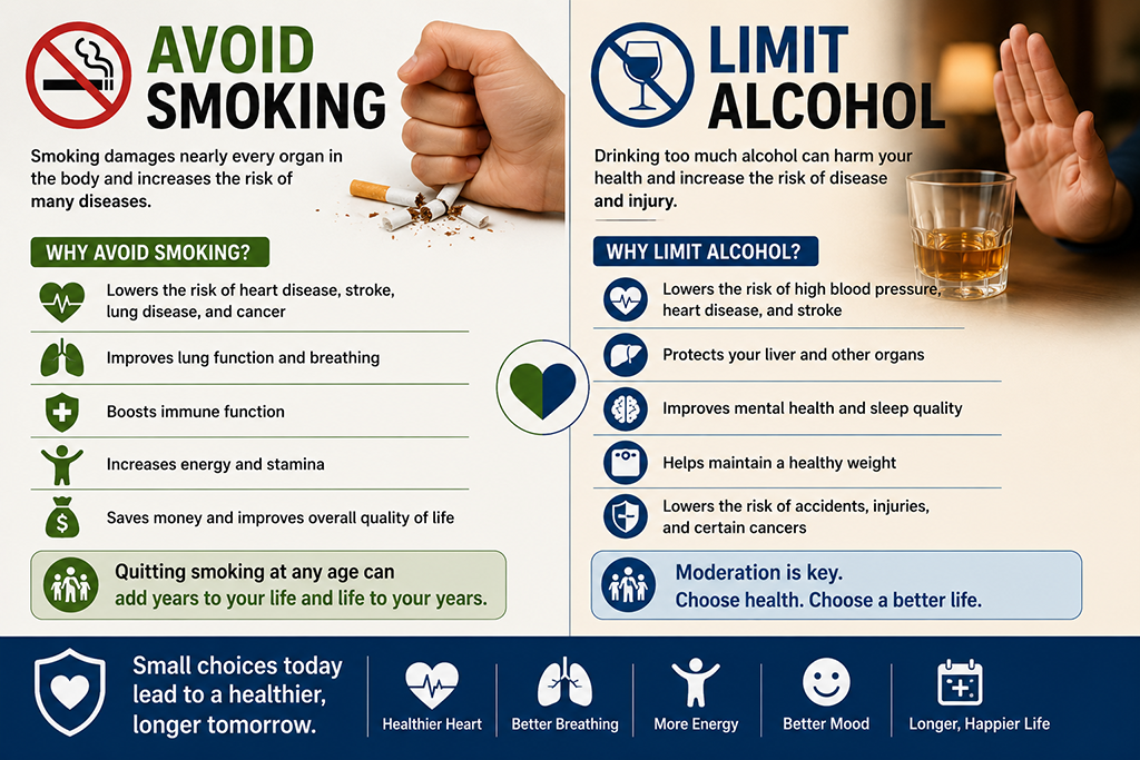 avoid smoking and drinking