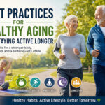 Healthy older adults walking together in a park, representing active aging, fitness, and lifelong wellness.
