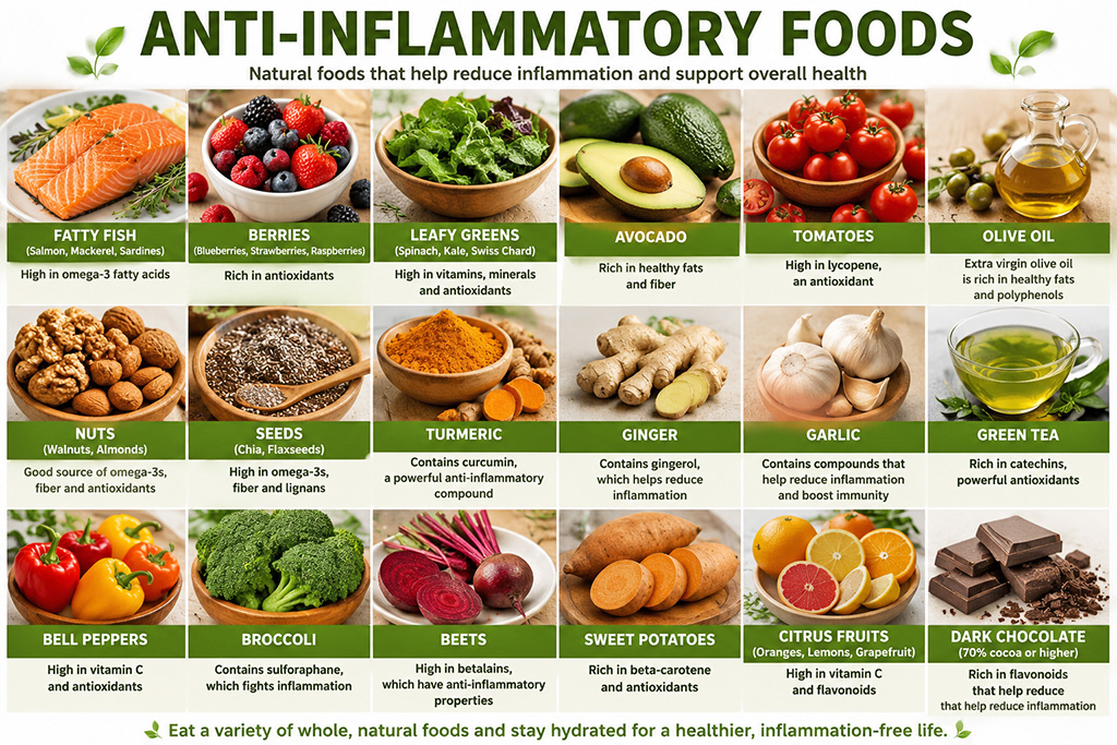 Foods that commonly fit an anti-inflammatory eating pattern