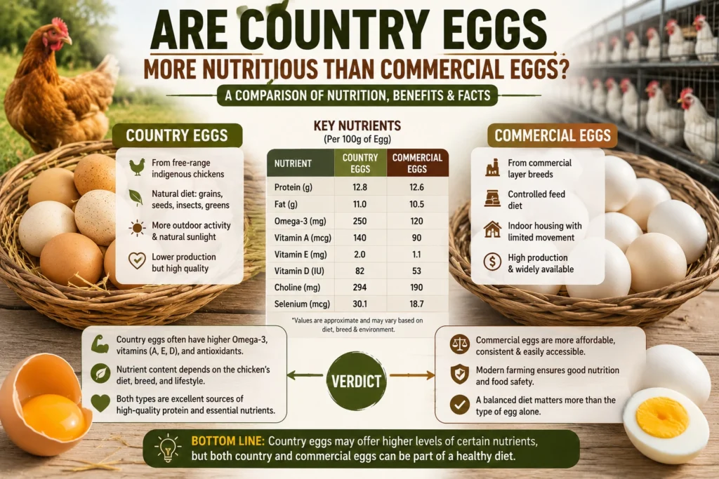 Are country eggs more nutritious than commercial eggs