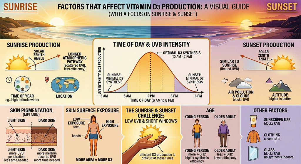 Factors that affect vitamin D3 (Vitamin D3 production 
